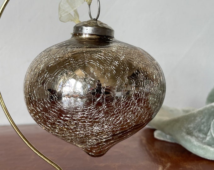 Vintage Kugel Mercury Glass Christmas Tree Ornament Silver Crackle