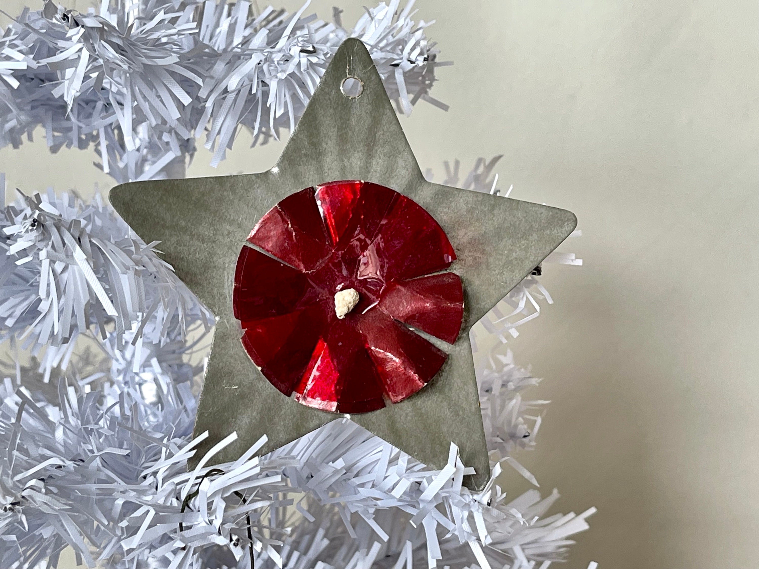 1940's WW2 Paper Ornaments Bell and Star Set of 2 Silver Foiled