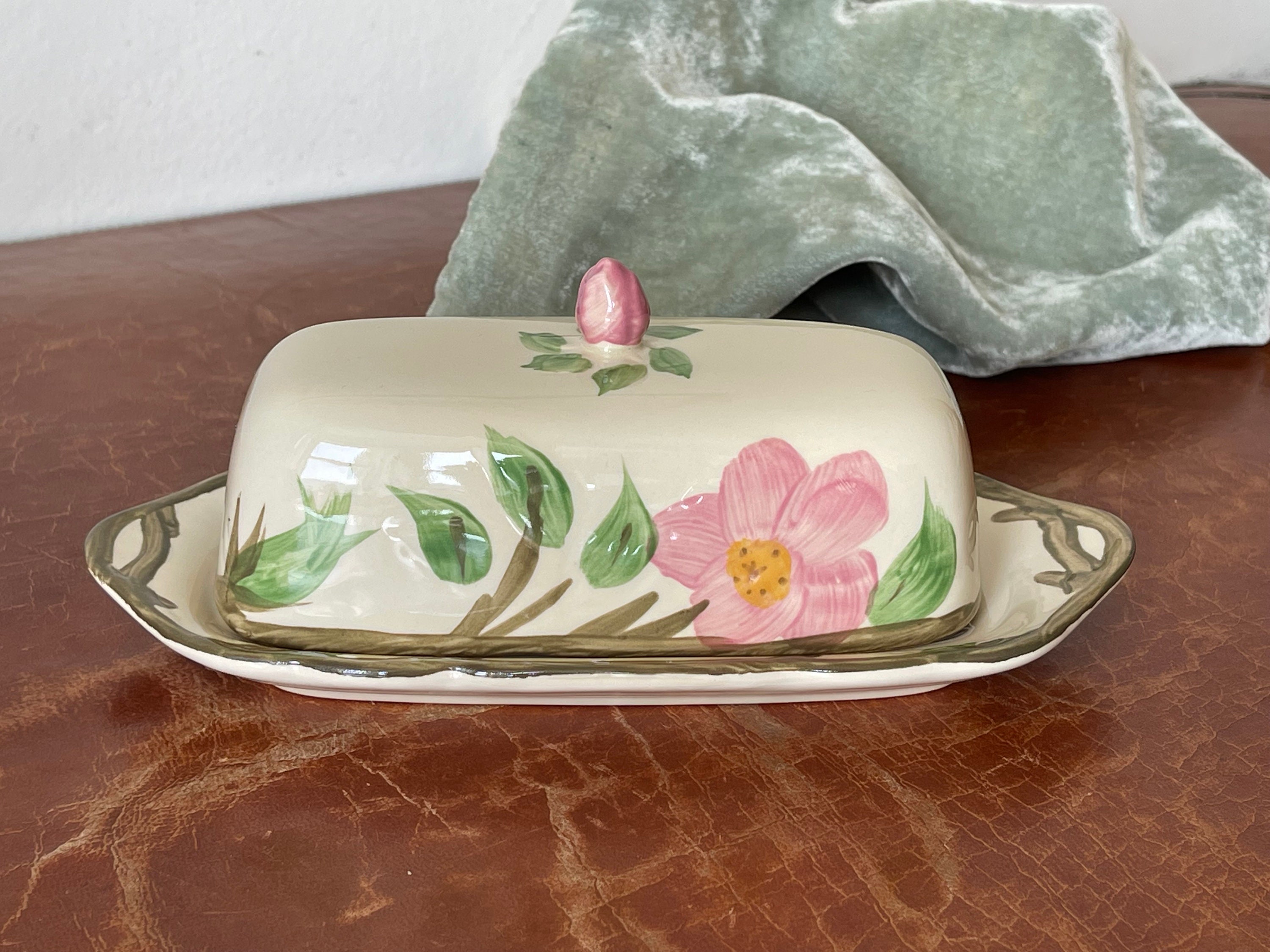 Desert Rose Covered Butter Dish Flower Finial Top England Backstamp by FRANCISCAN PC3013 Etsy