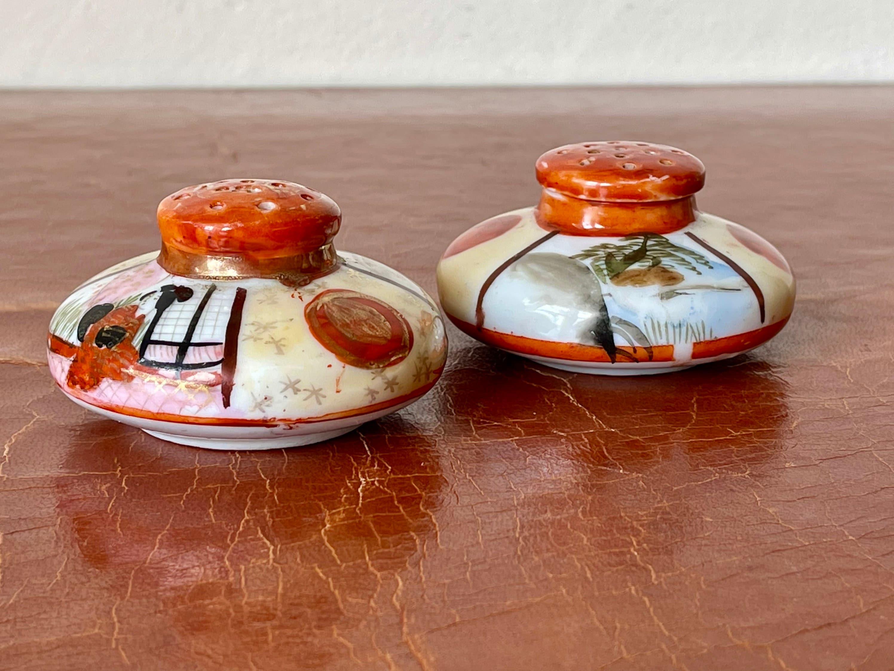 Antique Kutani Geisha Salt and Pepper Shakers 19th Century