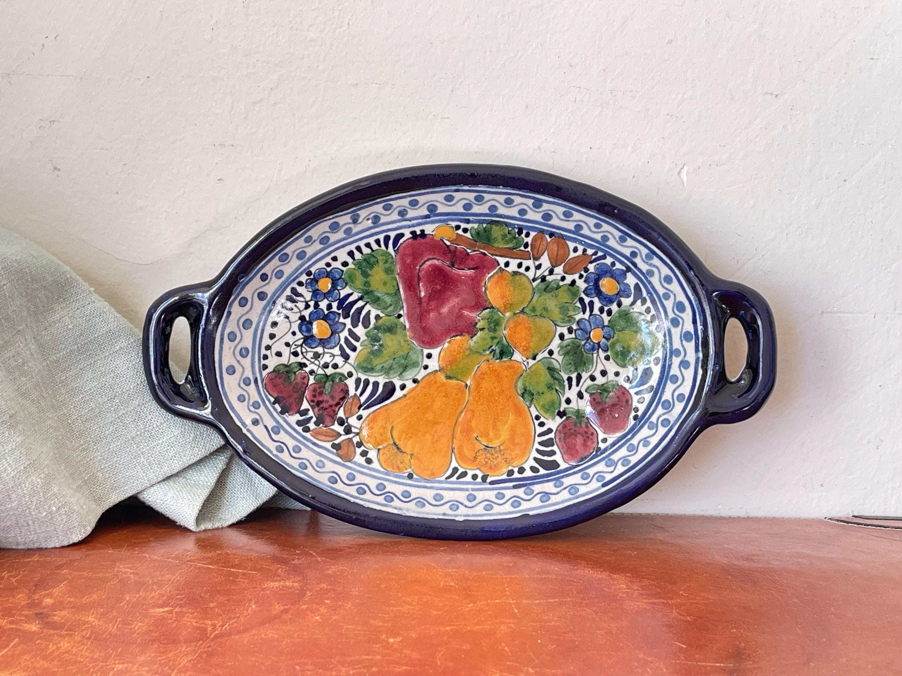 Talavera Hand Painted La Corona Serving Tray Tlaxcala Mexico