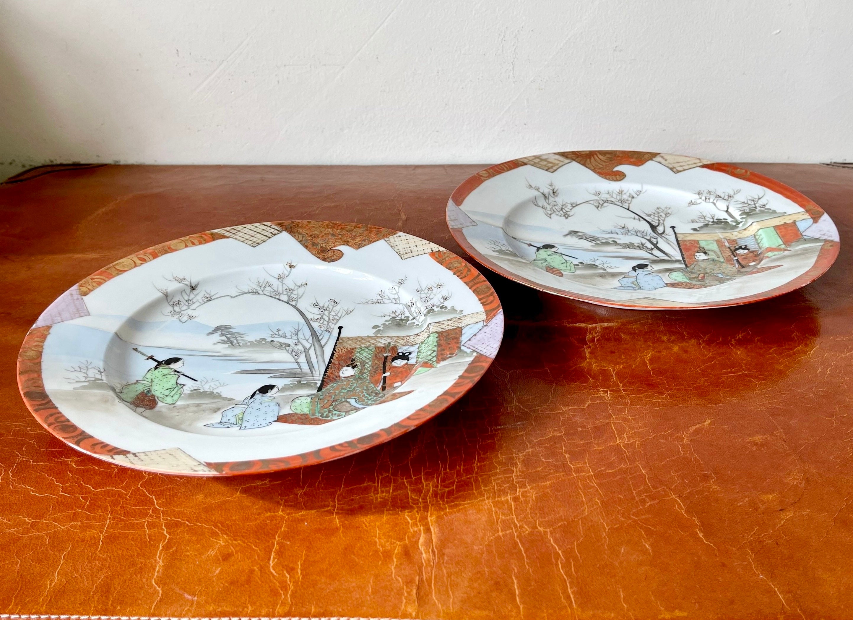 おまめ1982 中村梅山 向付 五客 共箱 猪口 【k3237】 Antique Kutani Porcelain Plates Set of 2 Hand Painted Meiji