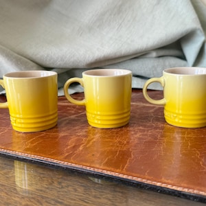 Le Creuset Soliel Yellow Espresso Mugs Set of 3 Stoneware Ceramic Mugs Yellow Ombre Color Retired PC4229