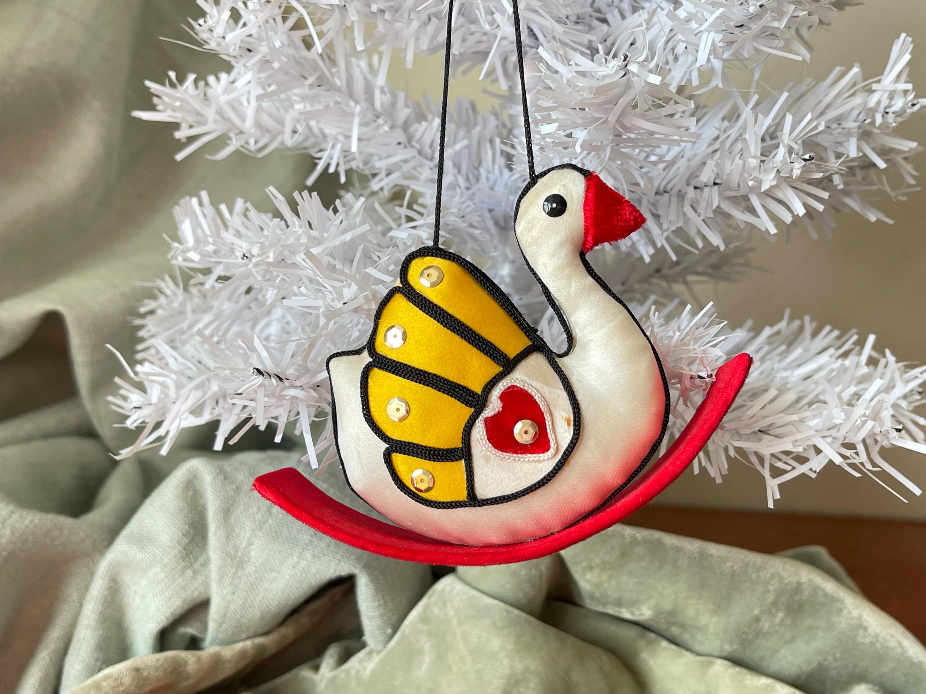 Vintage Chinese Silk Stuffed Swan Christmas Ornament Handmade Silk ...