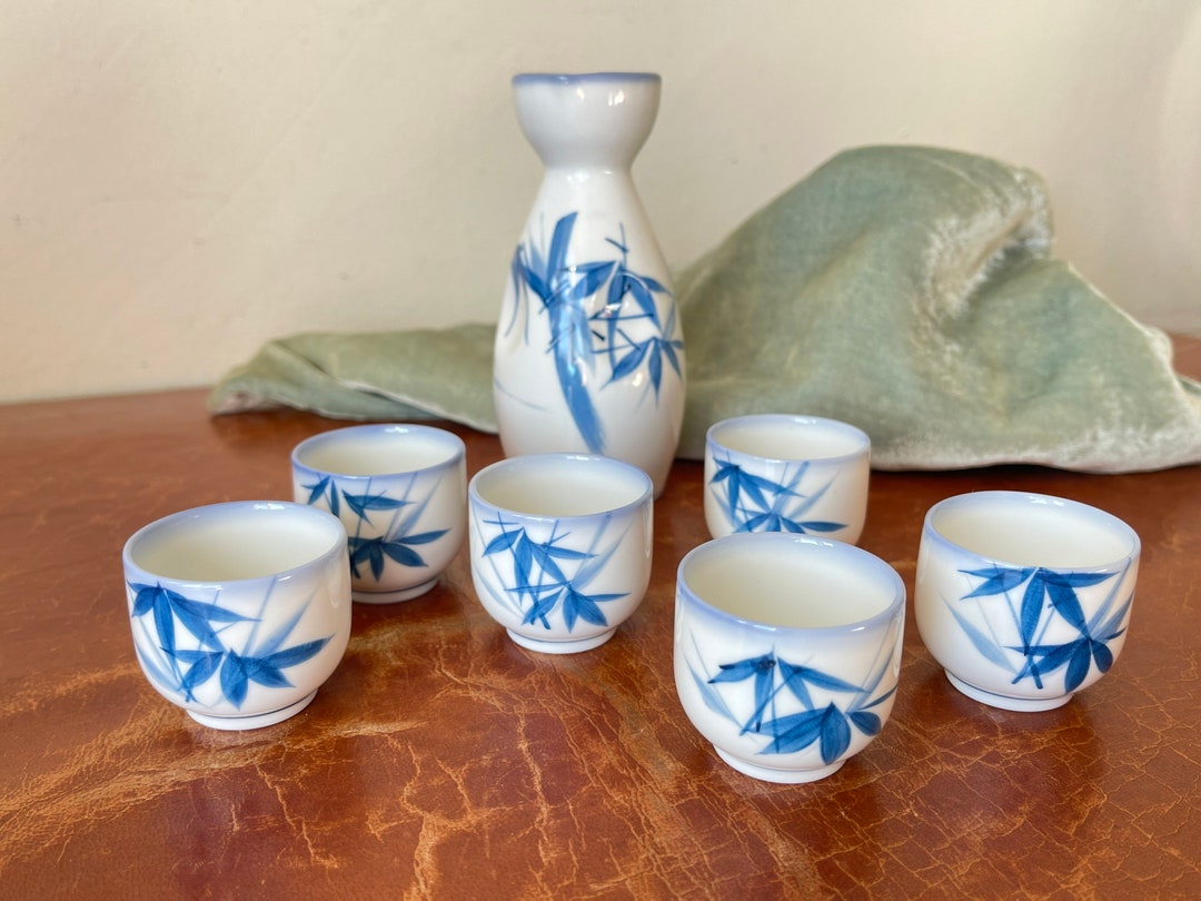 Vintage Japanese Porcelain Sake Set of 7 Hand Painted Kozan Etsy