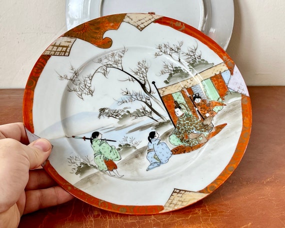 おまめ1982 中村梅山 向付 五客 共箱 猪口 【k3237】 Antique Kutani Porcelain Plates Set of 2 Hand Painted Meiji