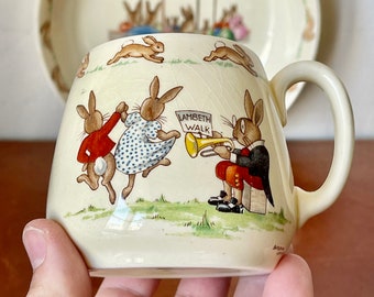 RARE Bunnykins Mug and Bowl Royal Doulton 1937-1940 Double Stamp