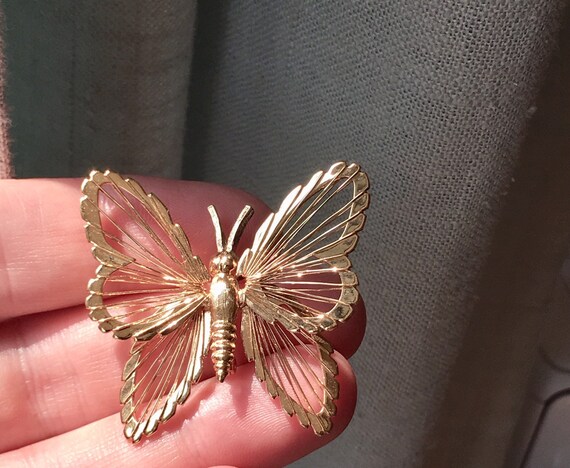 Vintage Monet Gold Butterfly Brooch Pin 