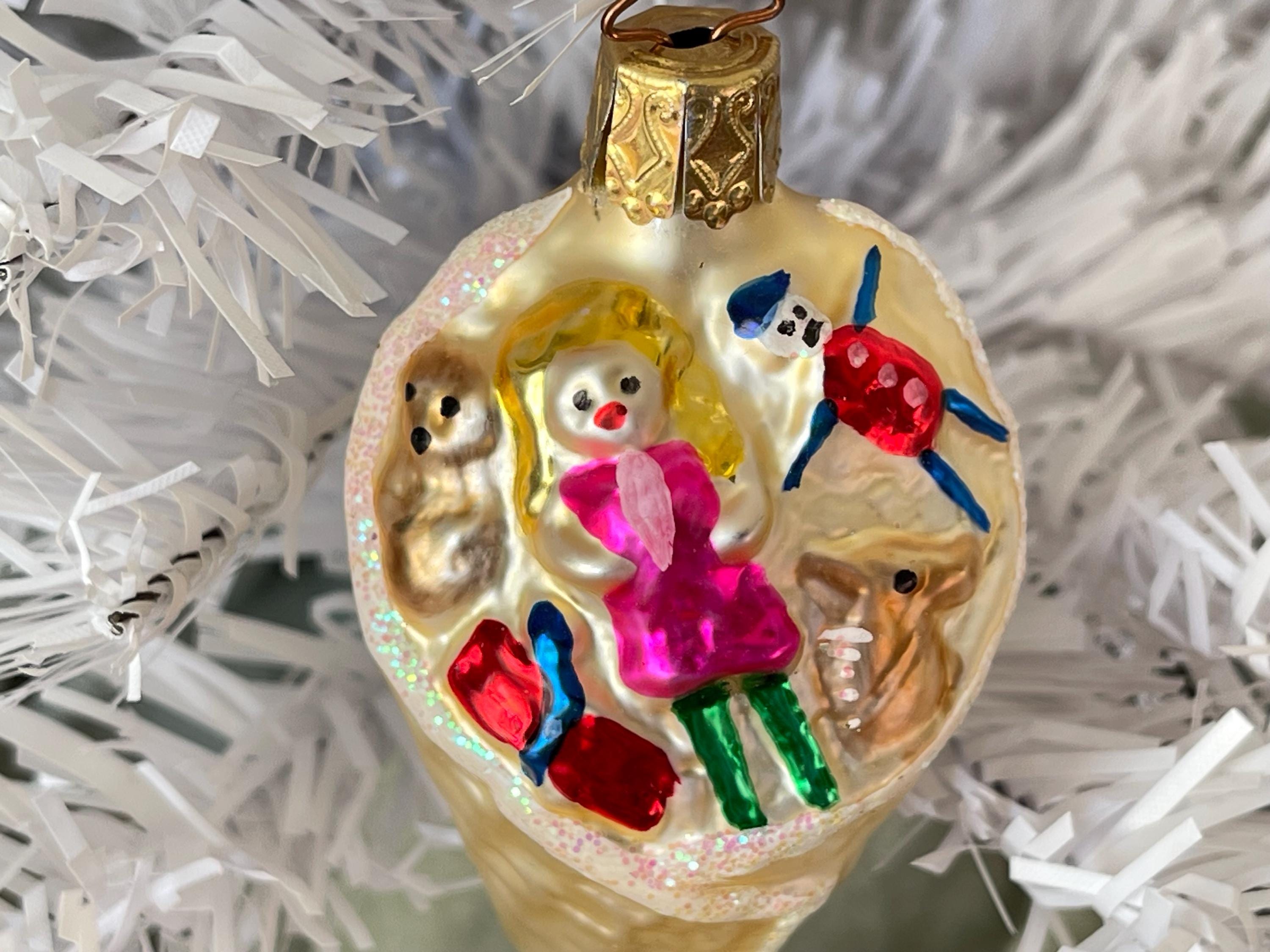 Vintage Cornucopia Inge Glas Christmas Ornament Hand Painted Blown