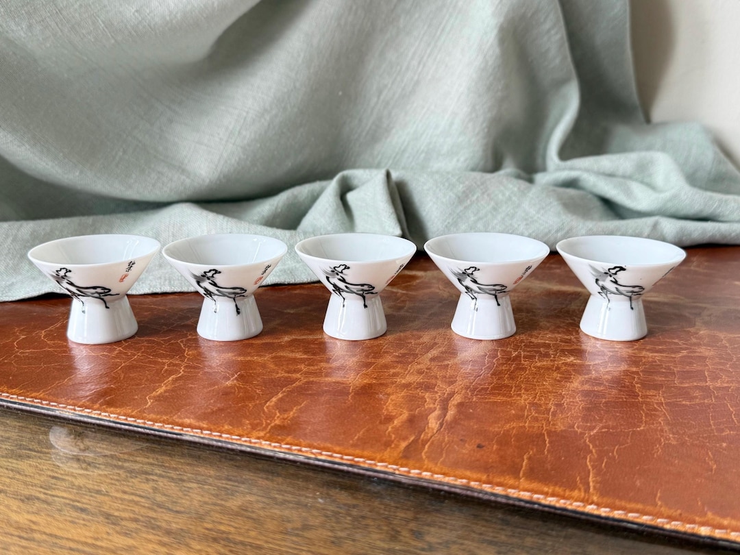 食器 Chanosuke0808 Vintage Chinese Horse Porcelain Sake Cups Set of 5 Ochoko