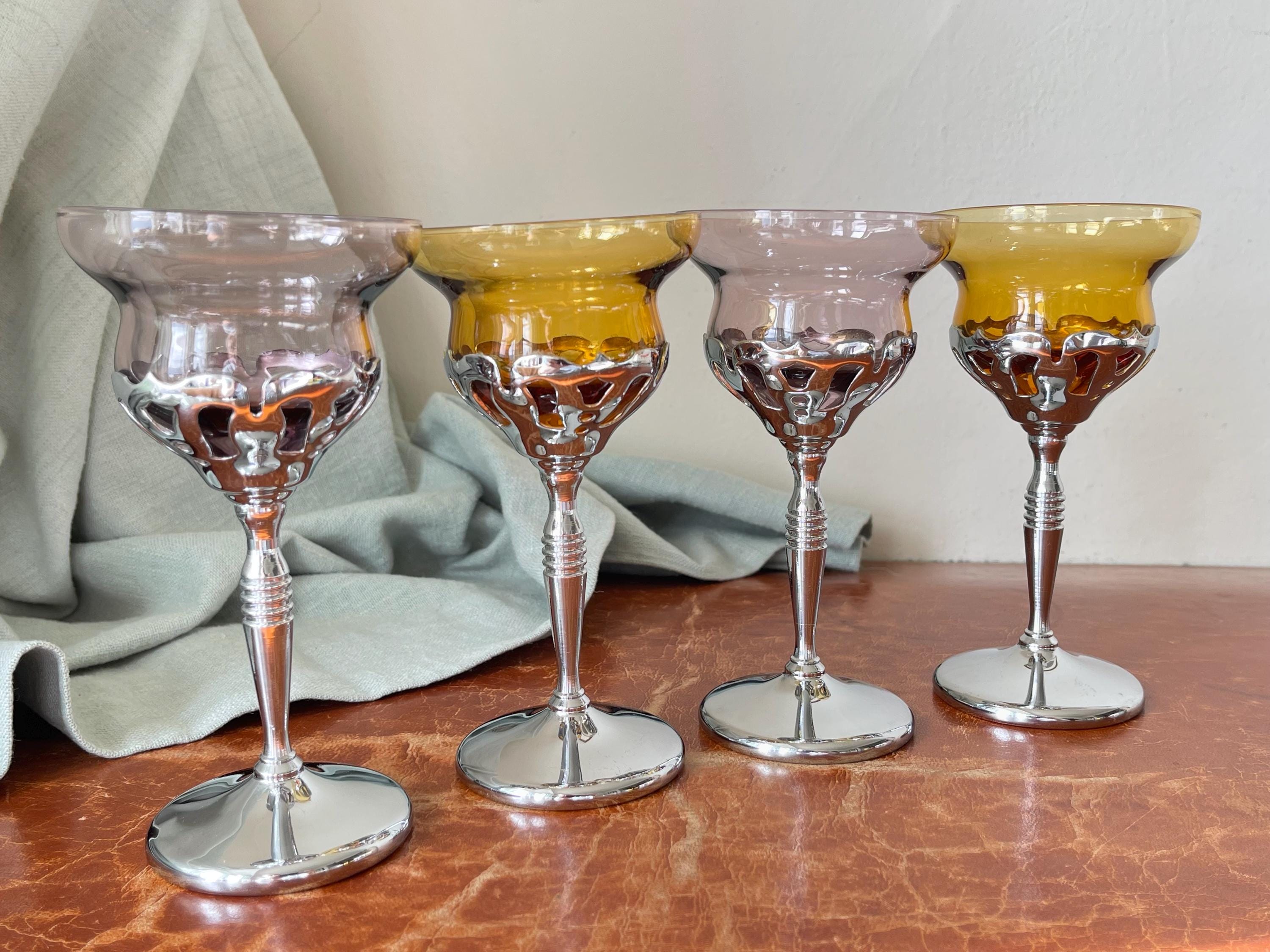 1356N9パ 未使用 CARORE GLASS カローレ カラーグラスセット Vintage Farberware Cambridge Glass Krome Kraft Wine Glasses Set of