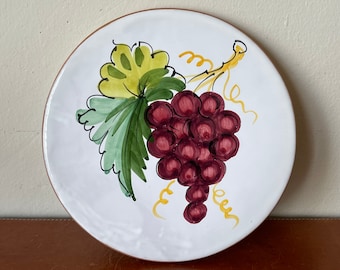 Hand Painted Italian Pottery Trivet Grape Cluster Design Round Trivet Made in Italy PC1052