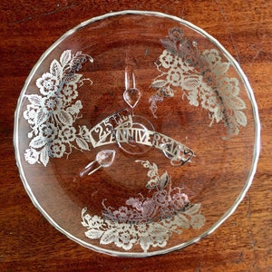 Vintage Sterling Silver Overlay 25th Anniversary Dish by Silver City Bonbon Dish Anniversary Gift GC147