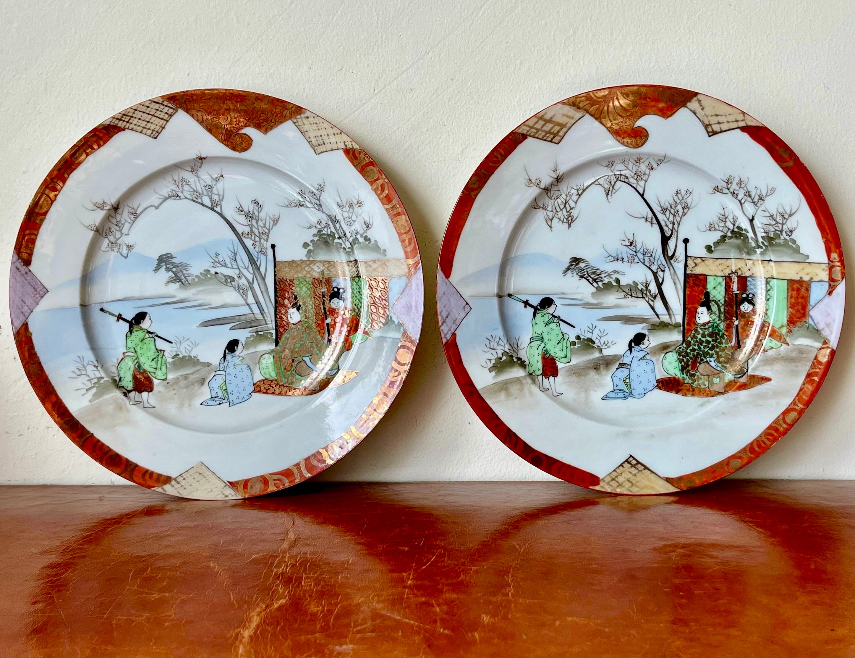 Antique Kutani Porcelain Plates Set of 2 Hand Painted Meiji Period Plates With Landscape Scenes PC1872 - Etsy Antique Kutani Porcelain Plates Set of 2 Hand Painted Meiji Period Plates With Landscape Scenes PC1872 - Etsy