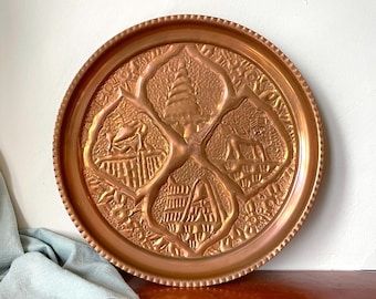 Vintage Copper Tray Wall Art Persian Copper Wall Platter Hand Tooled Repousse Design SI1691