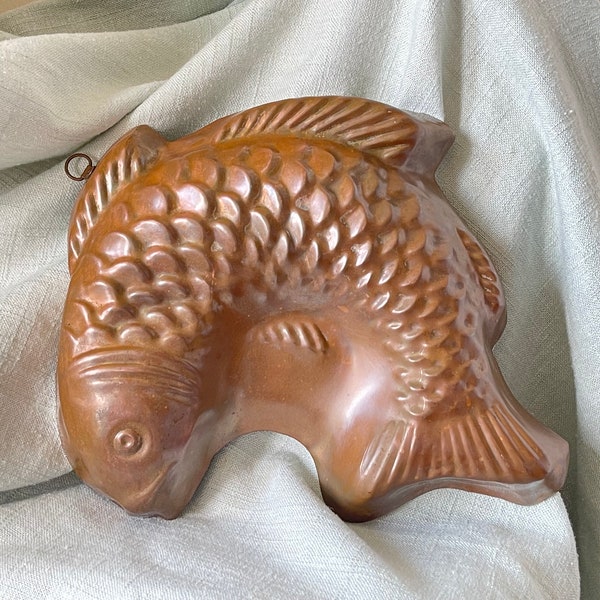 Portugal Copper Fish Jelly Mold Wall Decor Tin Lined Copper Kitchen Art Country French Kitchen SI1601