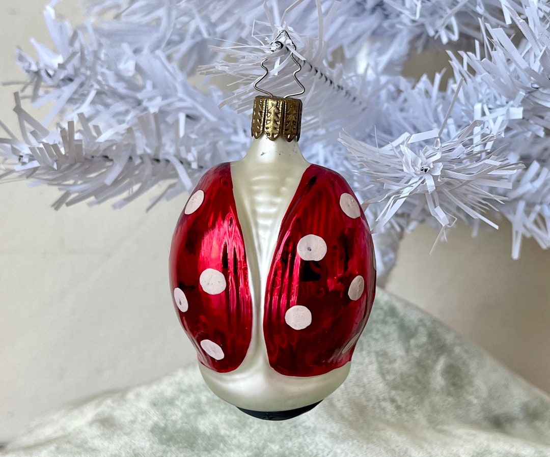 Lady Bug Christmas Ornament German Blown Glass Vintage Hand Painted