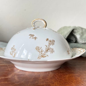 Vintage Haviland Limoges Covered Butter Dish and Strainer Lidded Round Gilded Floral Pattern with Scallop Shell Handles PC3475