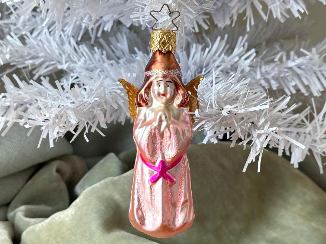 Vintage German Glass Inge-glas Angel Ornament White and Blue