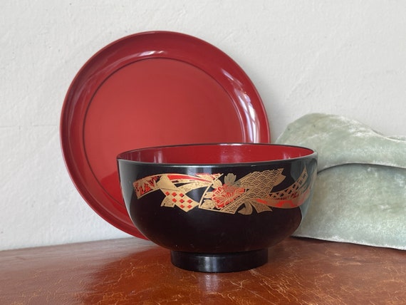 Vintage Japanese Lacquerware Bowl and Plate Hasagawa Made in