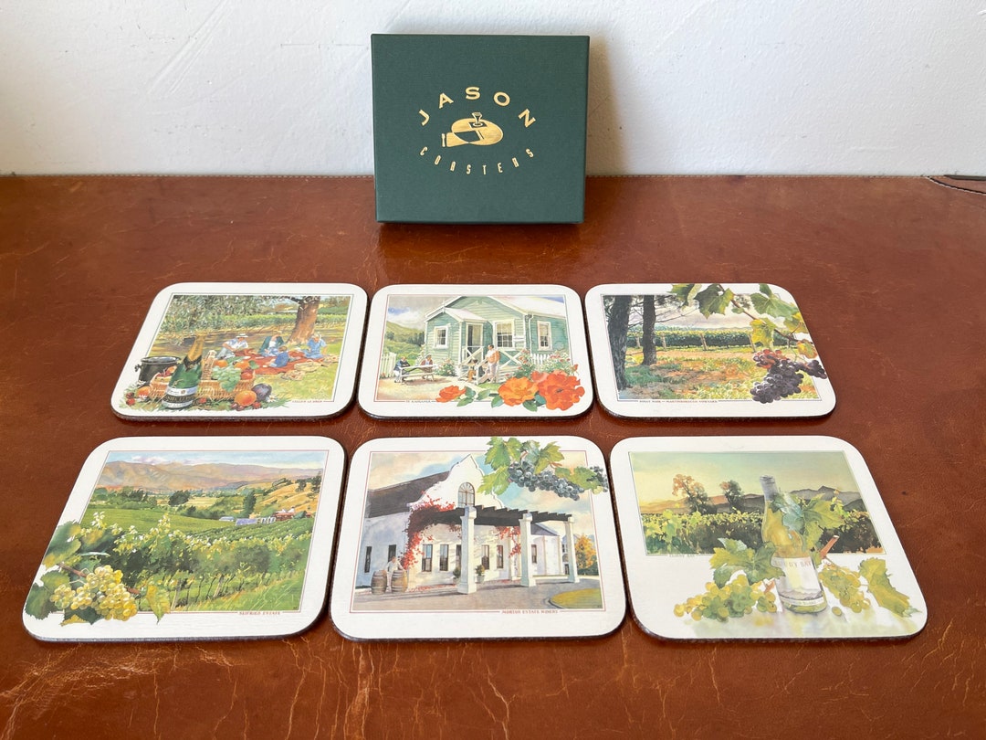 Vintage New Zealand Coasters Set of 6 Great Vineyards of New Zealand by