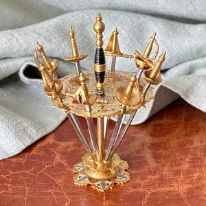 Toledo Cocktail Sword Appetizer Picks Set of 8 1960’s Damascene Cocktail Martini Picks with Caddy MCM Cocktail Party Made in Spain SI2097