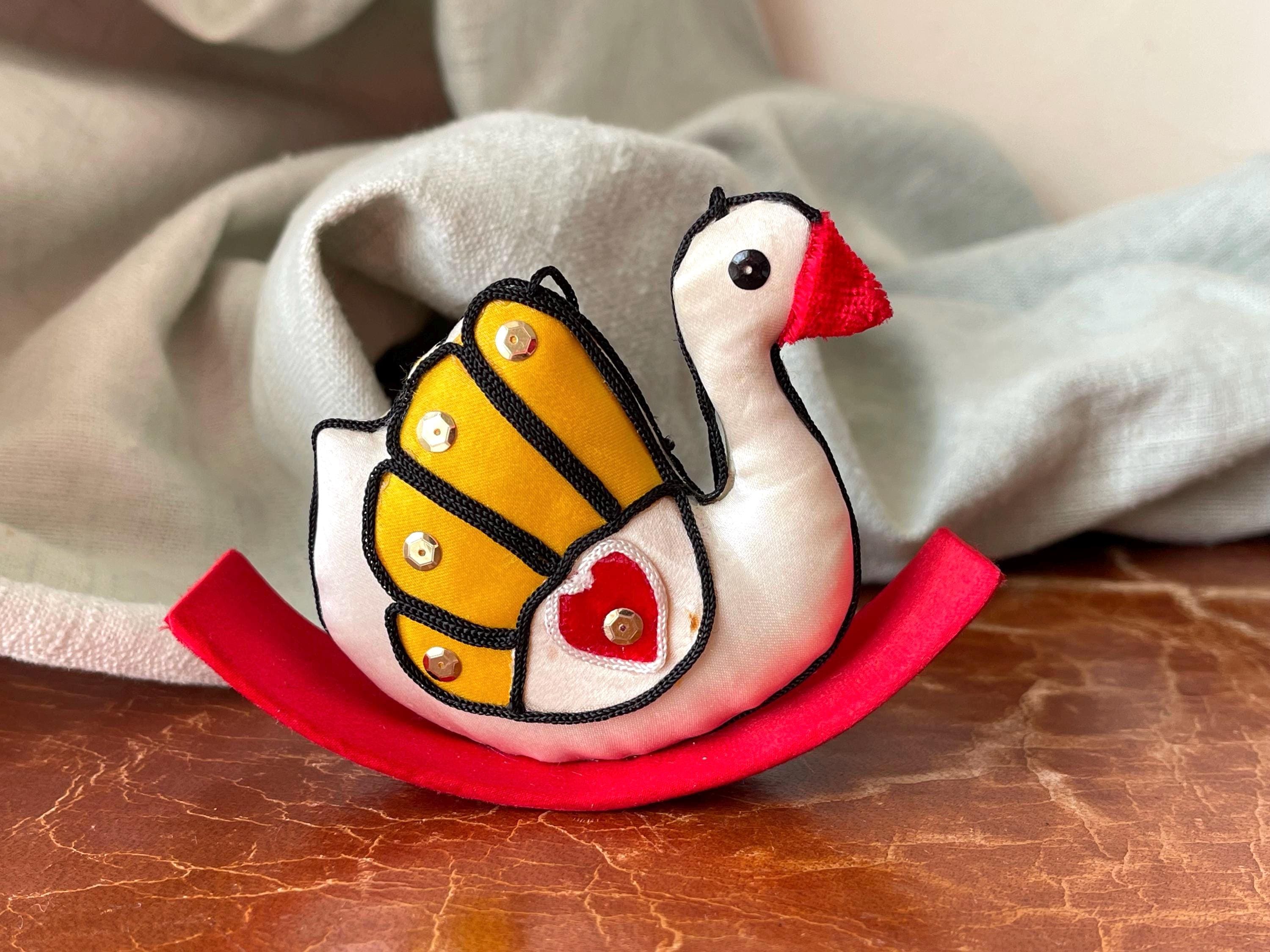 Vintage Chinese Silk Stuffed Swan Christmas Ornament Handmade Silk ...