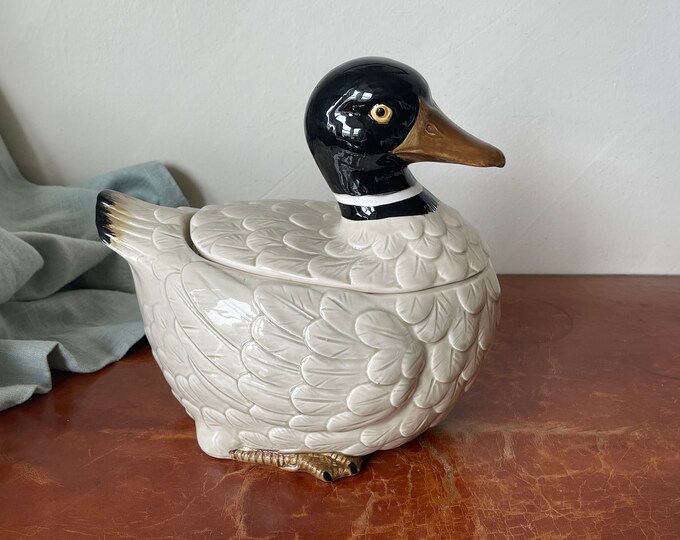 Vintage Ceramic Duck Cookie Jar With Lid 1970’s Otagiri OMC Made in