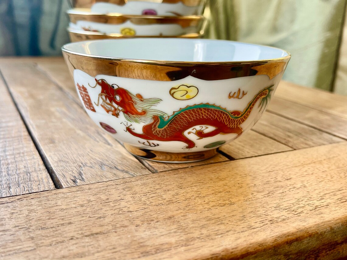 Chinese Dragon and Phoenix Rice Bowls/ Set of 6 Gilded and Etsy