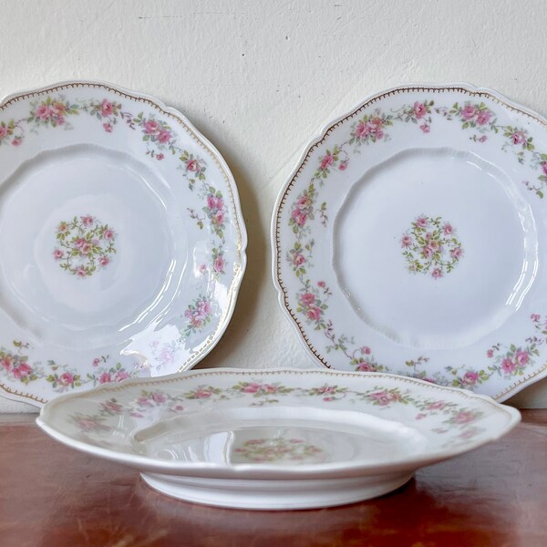 Antique Limoges Haviland France Bread and Butter Plates Set of 3 Pink Rose Pattern circa 1903 France Theodore Haviland Limoges PC3150