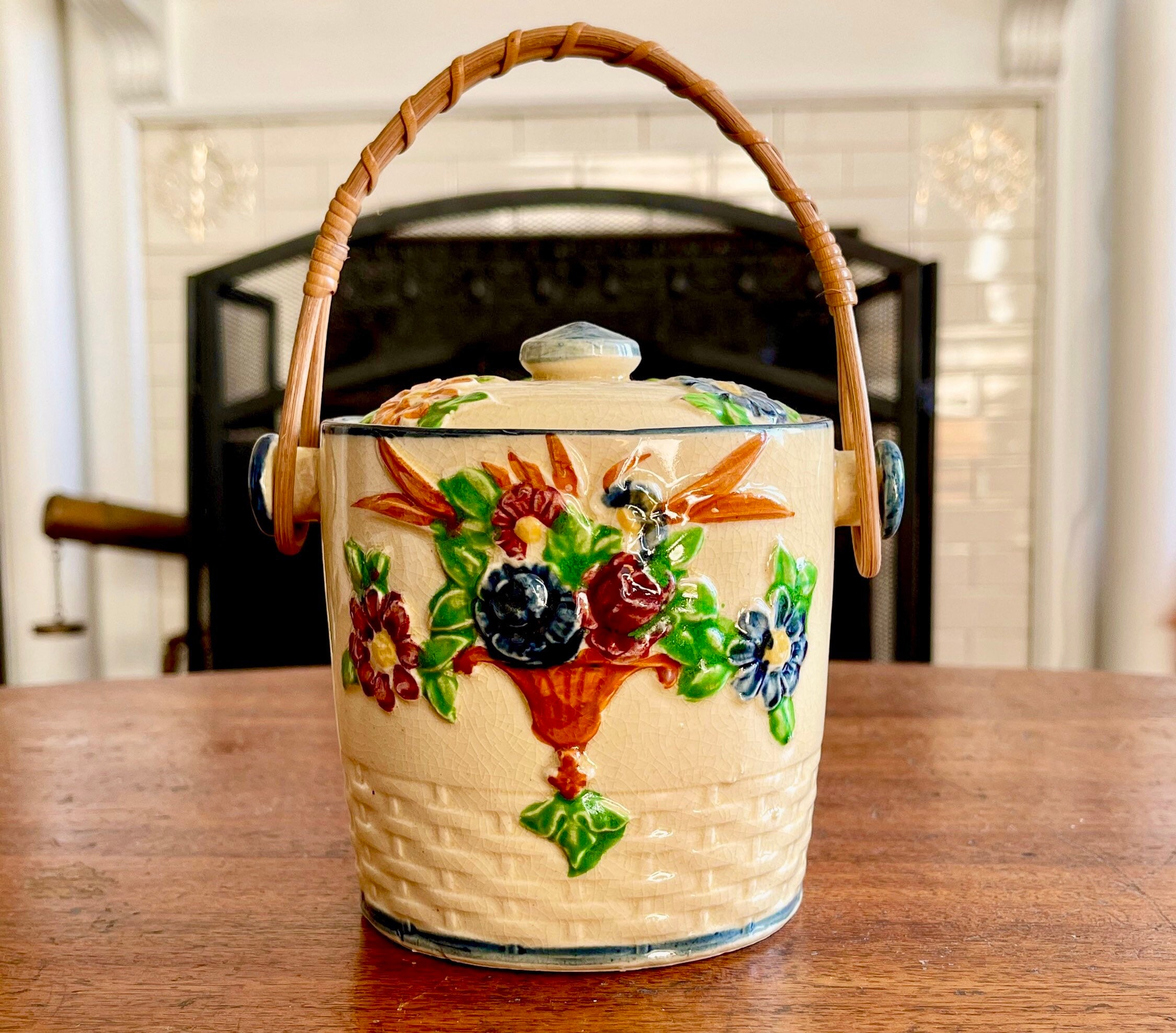 Japanese Hand Painted Majolica Biscuit Jar Lidded Floral - Etsy