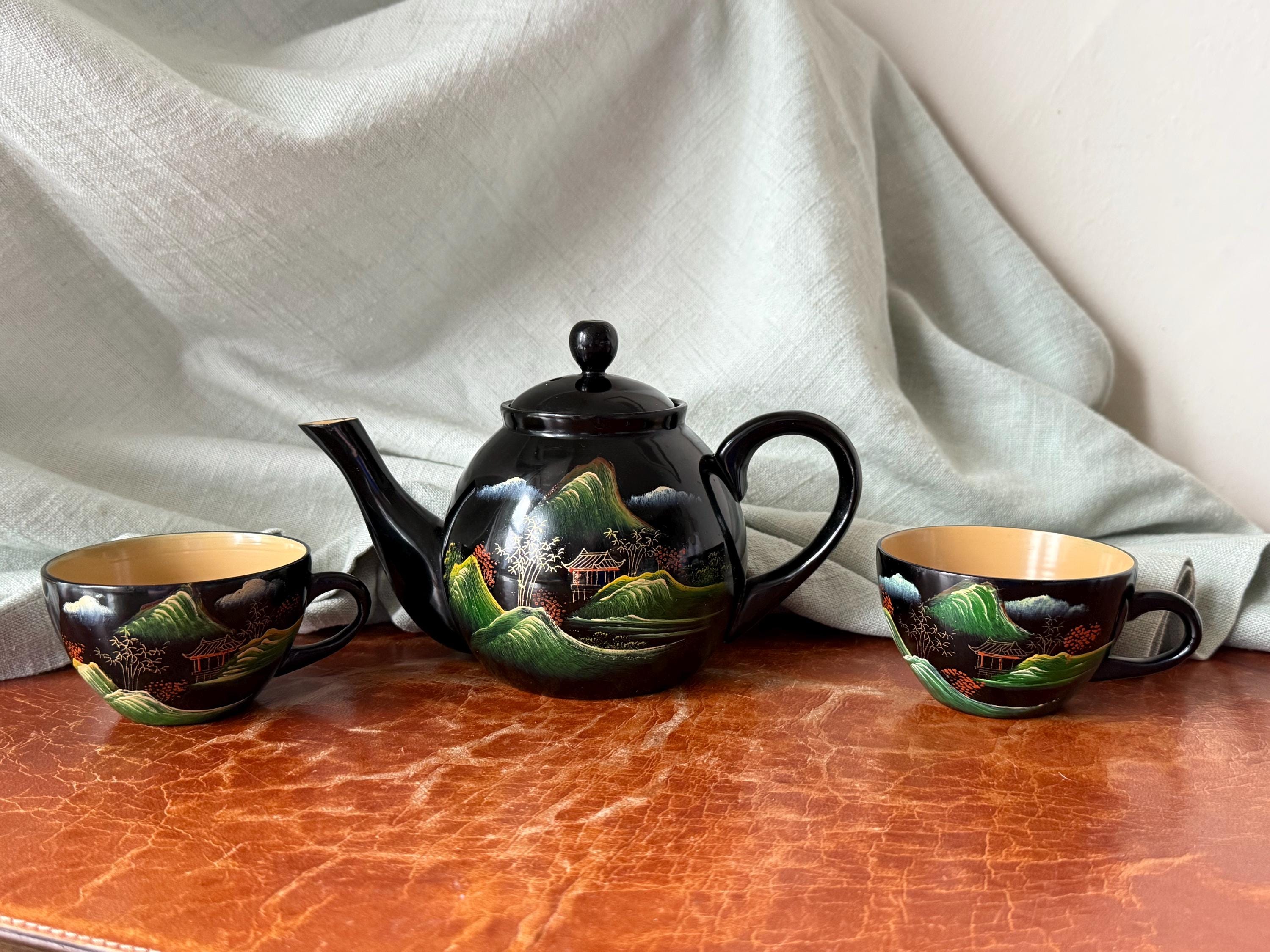Antique Chinese Lacquer Tea Set Hand Painted Foochow Fuzhou