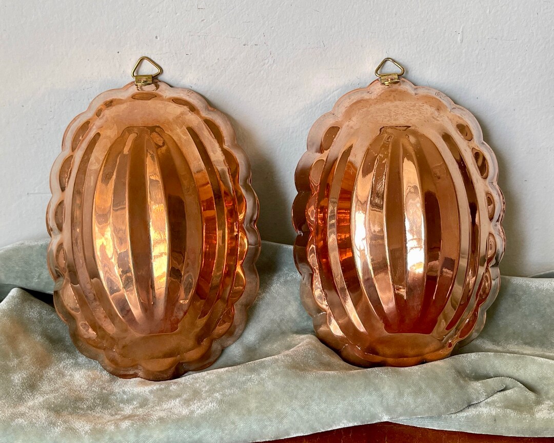 Vintage Copper Jelly Molds Set of 2 Squash Cocoa Pod Design Tin Lined