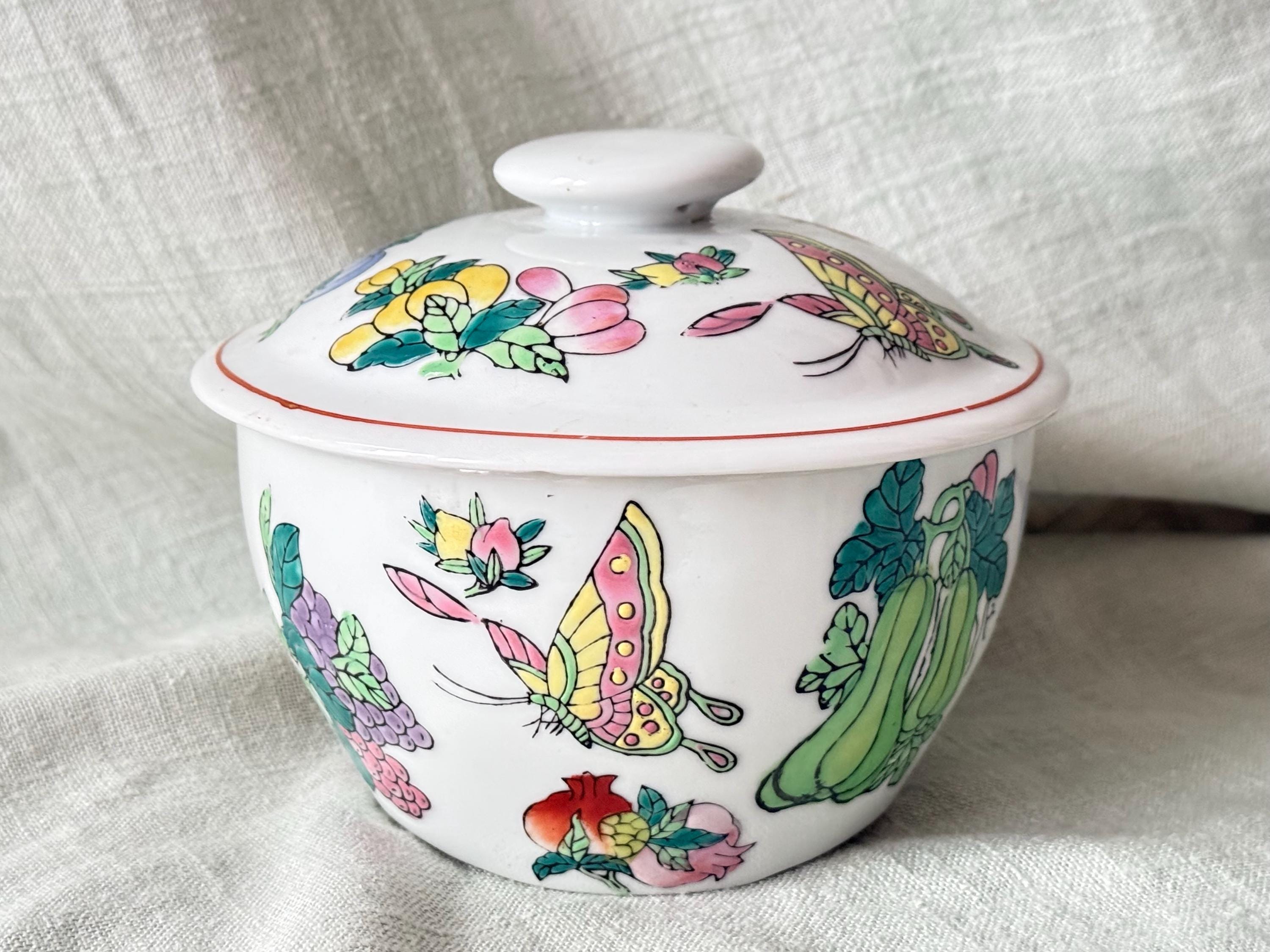 Vintage William Sonoma Hand Painted Chinese Enamel Canister Rare