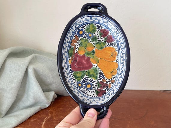 Talavera Hand Painted La Corona Serving Tray Tlaxcala Mexico