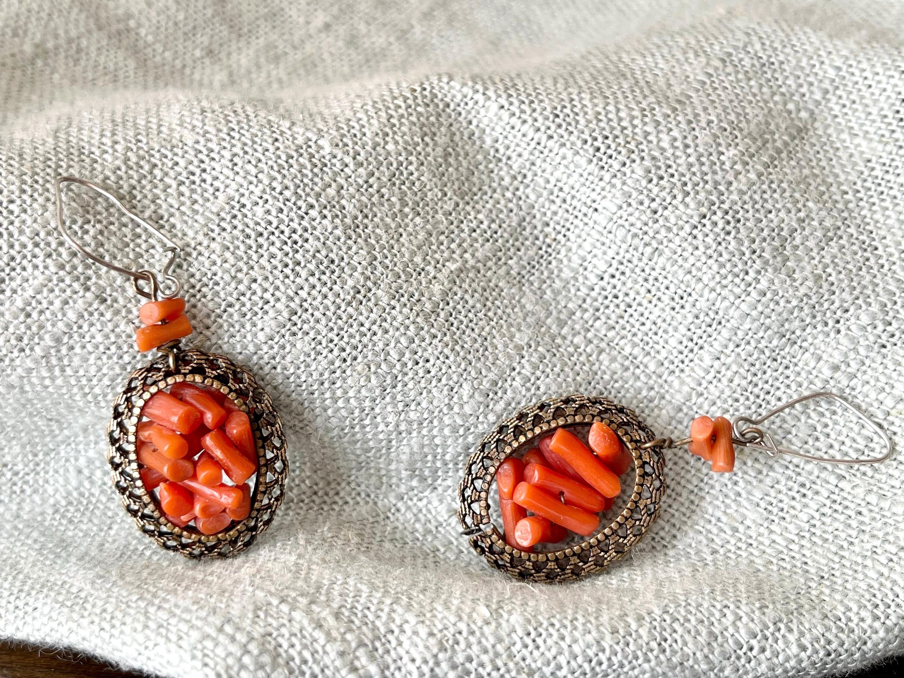 Vintage Miriam Haskell Coral Dangle Earrings Early 1930's