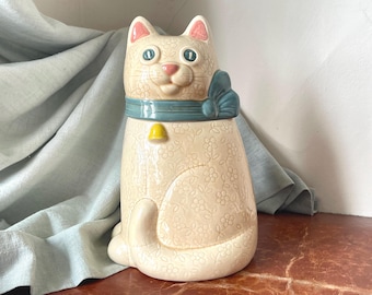 Vintage Calico Cat Cookie Jar with Lid 1960’s Poppy Trail California Hand Painted Figural Ceramic Cat Cookie Jar Mint Condition PC3816