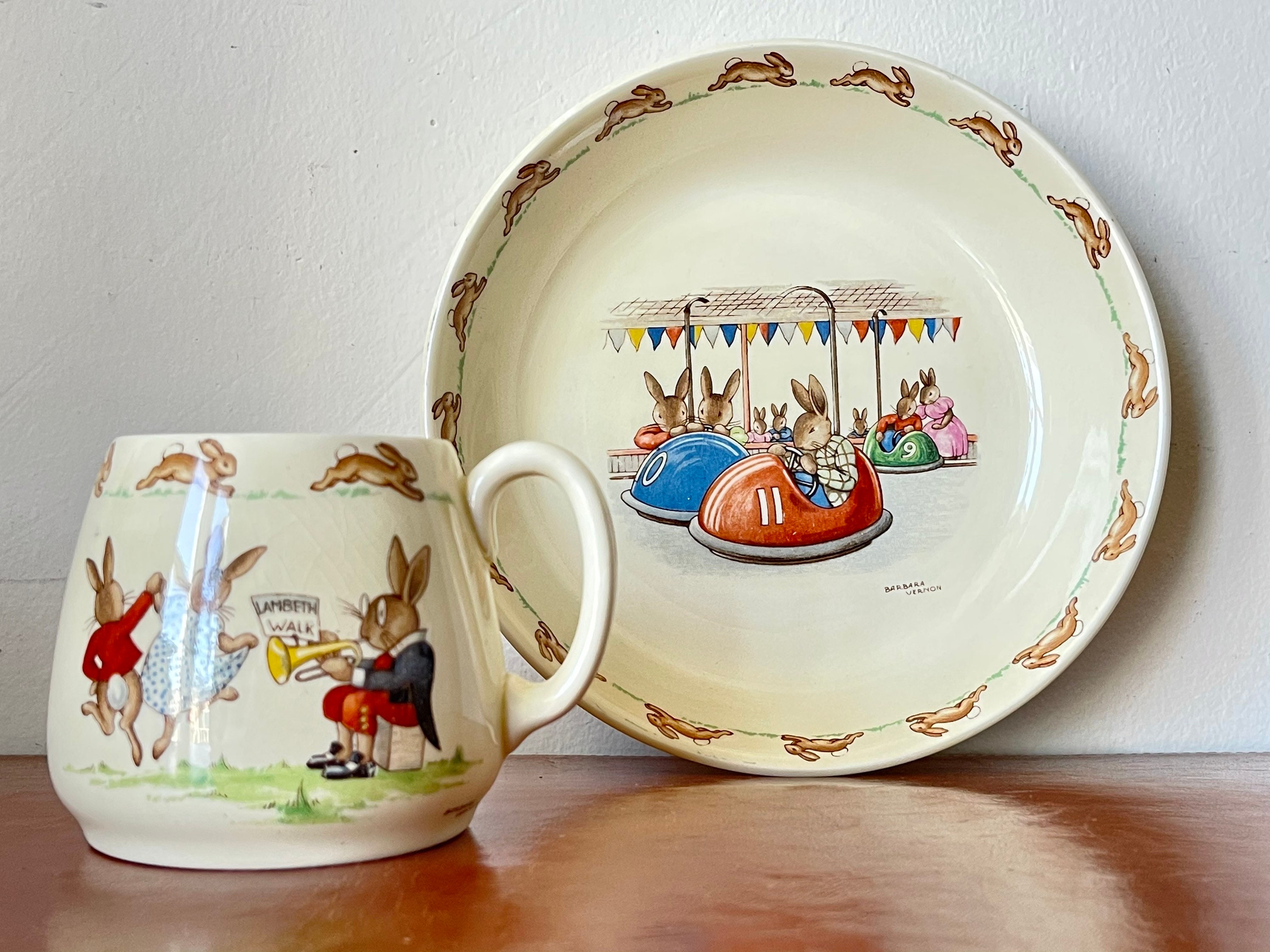 RARE Bunnykins Mug and Bowl Royal Doulton 1937-1940 Double