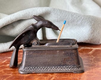 Cast Iron Woodpecker Matchstick Holder Dispenser Mechanical Woodpecker Match Safe circa 1890 SI2332
