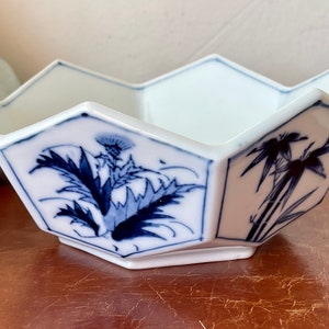 Vintage Arita Porcelain Serving Bowl Japanese Blue and White Hand Painted Porcelain Bowl Signed Hayashi PC3301