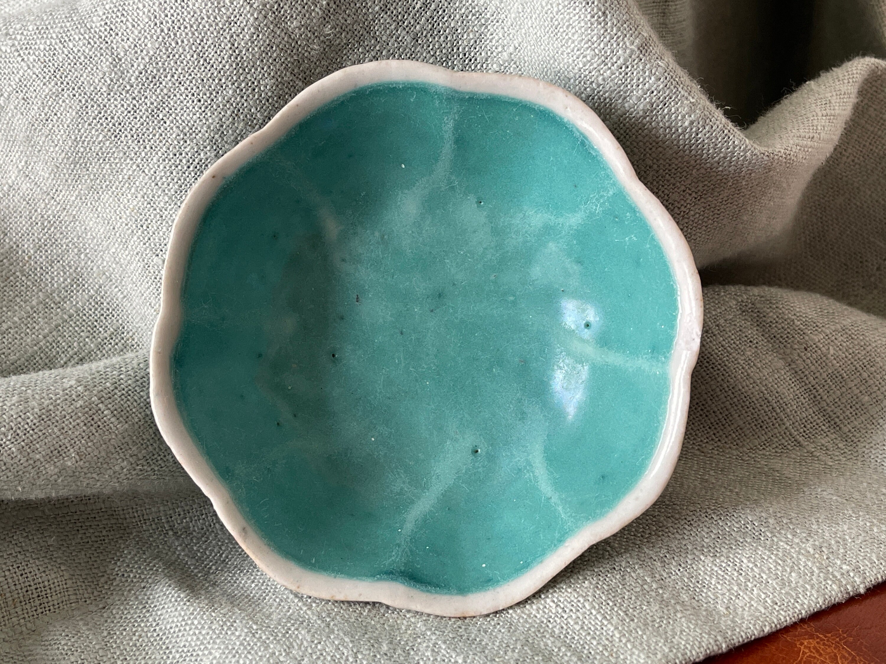 ✤中国骨董品✤茶碗✤ Antique Chinese Qianlong Turquoise Enameled Small Lobed