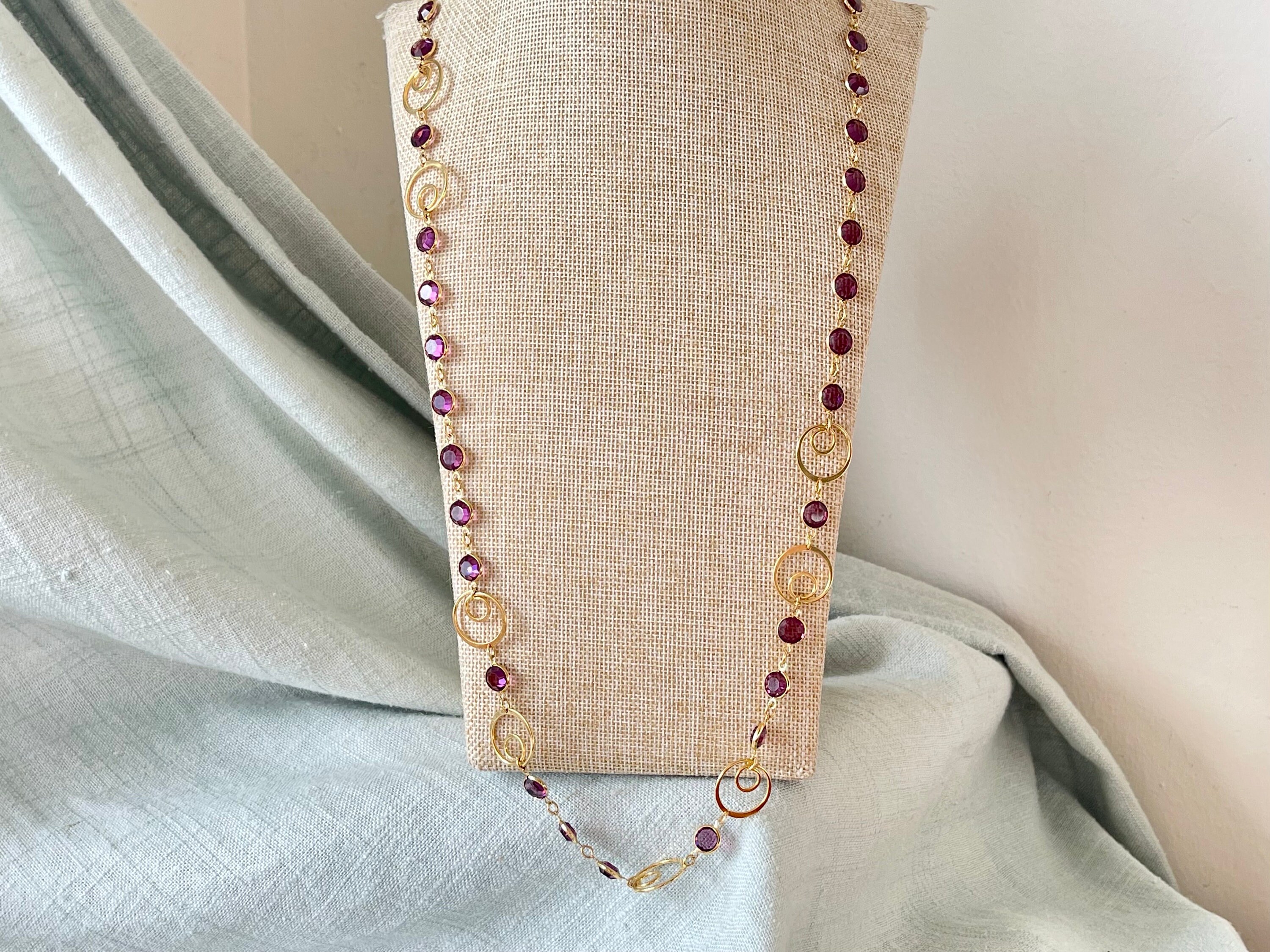 Swarovski Amethyst Purple Bezel Set Crystal Necklace 1980's
