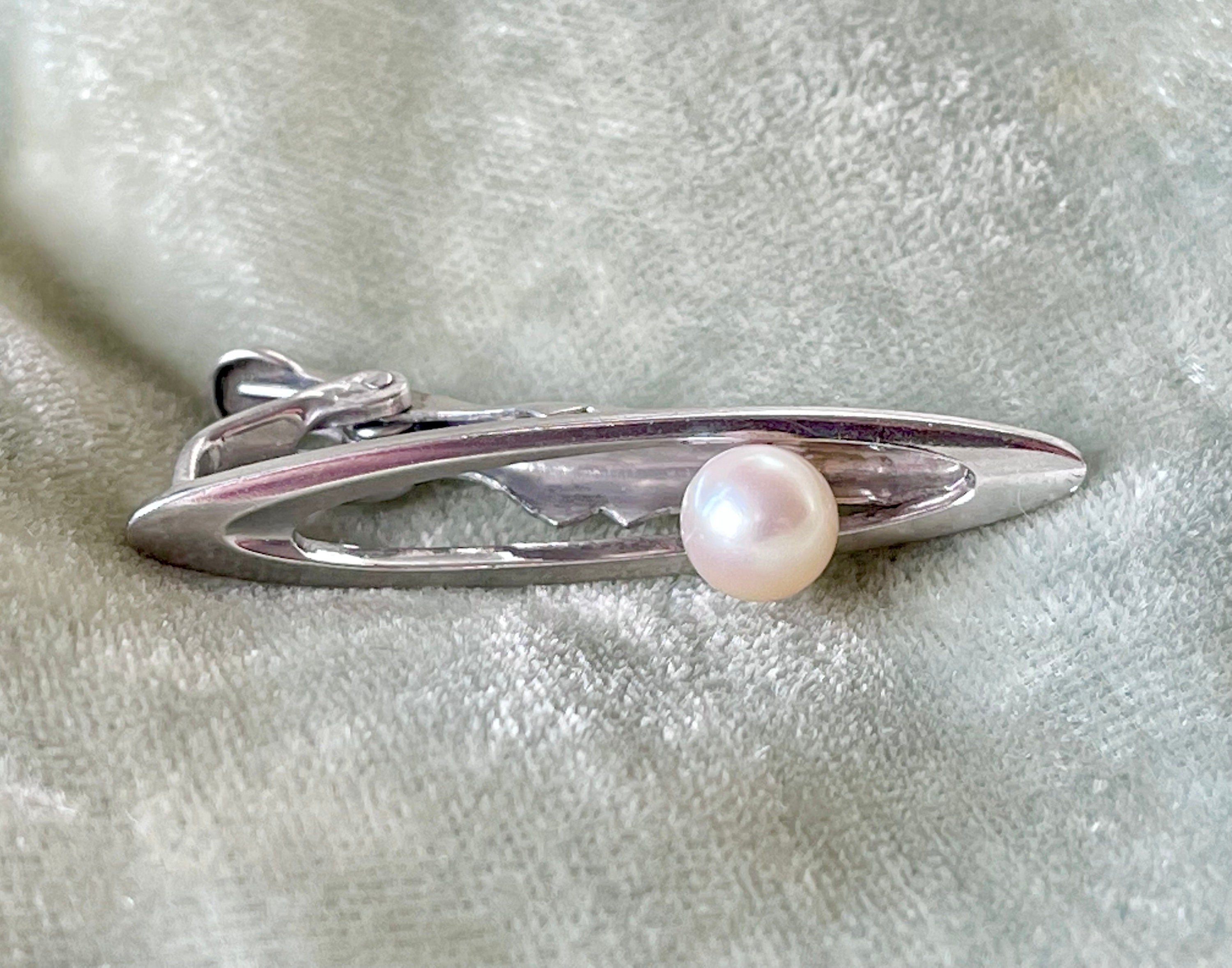 Vintage Mikimoto Pearl Sterling Silver Tie Clip Made in