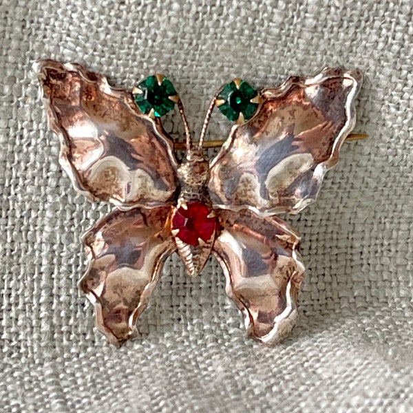 Vintage Sterling Butterfly Brooch Rare 1930’s Holiday Rhinestone Sterling Silver Brooch FJ199