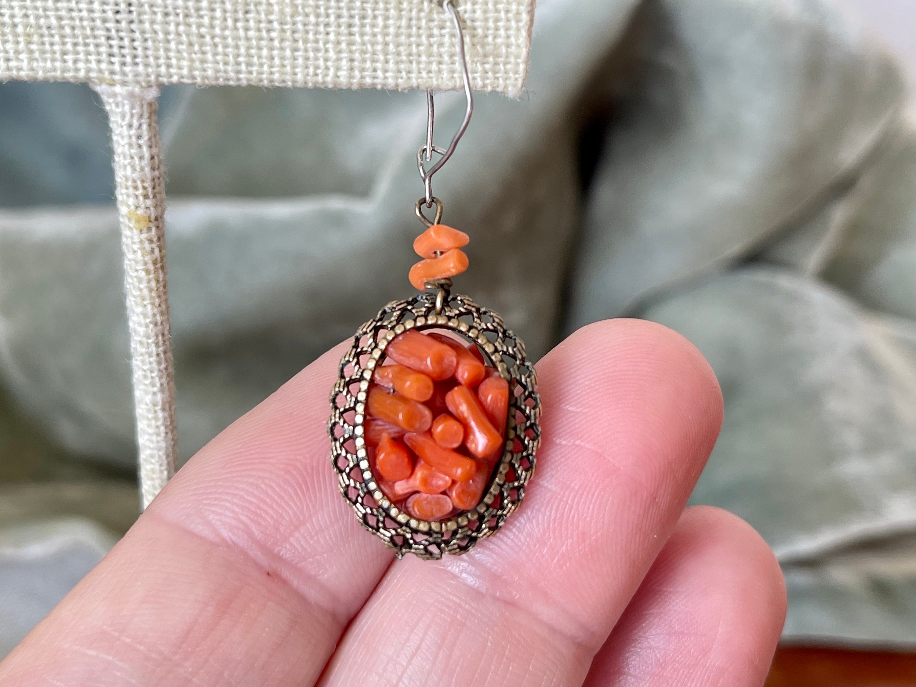 超熱 Miriam Vintage Haskell 1930's Early Earrings Dangle Coral ビーズ、ガラス