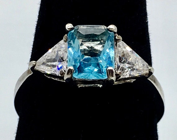 Emerald Cut Blue Topaz Ring Size 7.75 Blue Topaz … - image 1