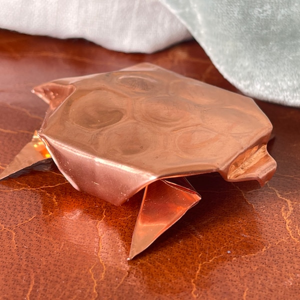 Copper Origami Turtle Sculpture Hand Folded Japanese Artisan Made Copper Sheet Sea Turtle Made In Japan SI1248