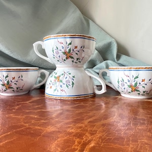Vintage Gien Rouen Au Sainfoin Cups Set of 4 Gien France Teacups French Country Cottage Home PC3718