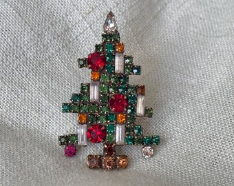Vintage Weiss Christmas Tree Brooch Pin 5 Candle Multi Color