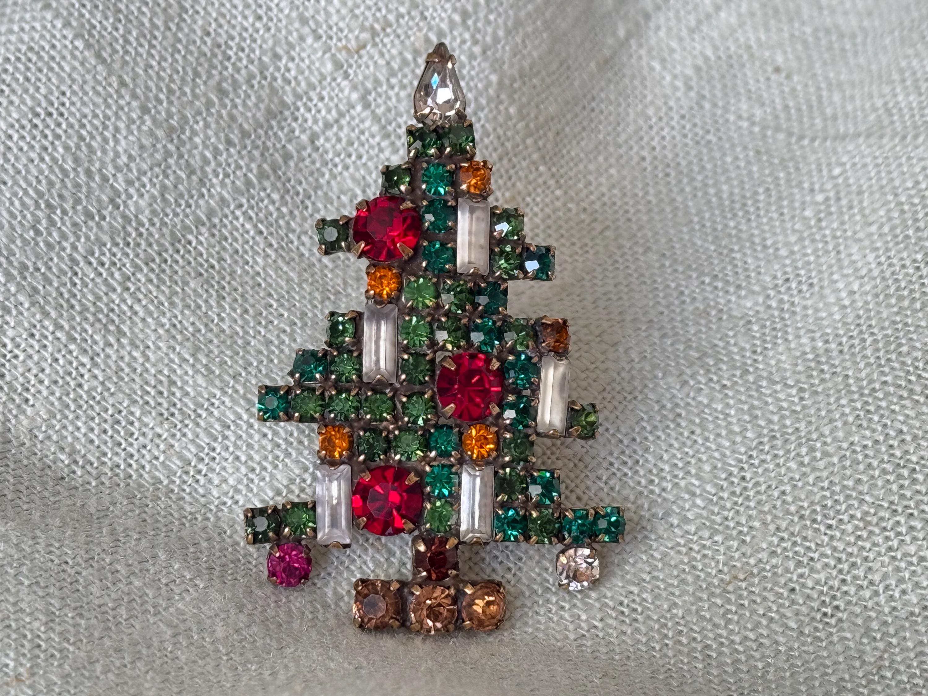 Vintage Weiss Christmas Tree Brooch Pin 5 Candle Multi Color